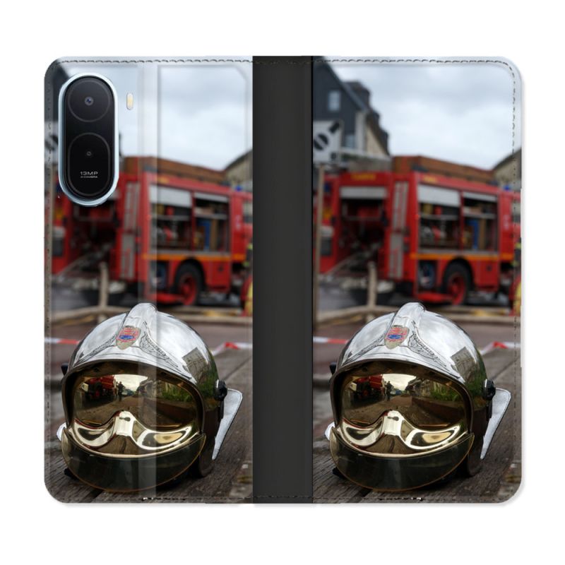 Housse Cuir Portefeuille Pour Xiaomi Redmi A7 Pro Pompier Casque Camion