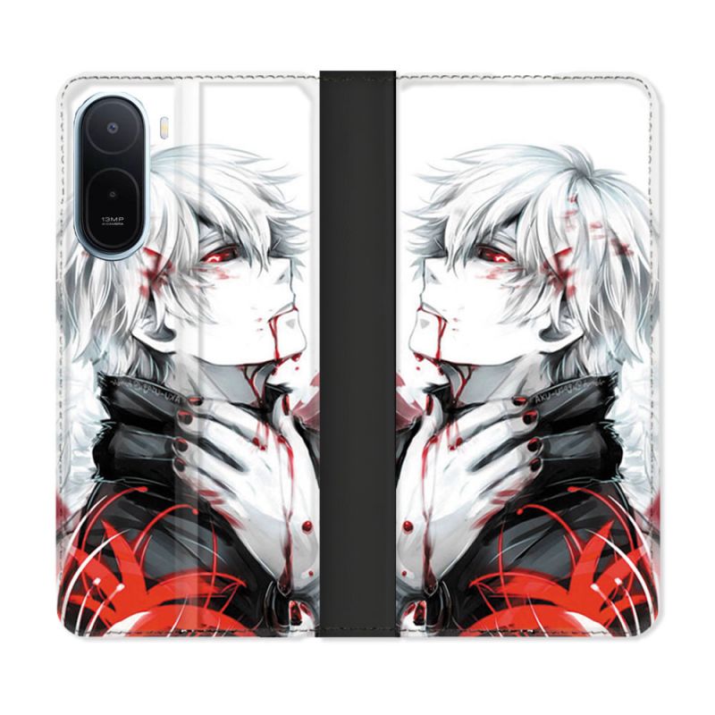 Housse Cuir Portefeuille Pour Xiaomi Redmi A7 Pro Manga Tokyo Ghoul Kaneki Blanc