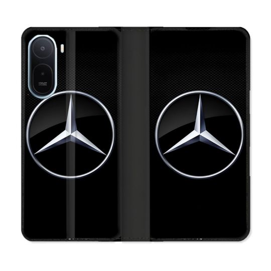 Housse Cuir Portefeuille Pour Xiaomi Redmi A7 Pro Mercedes Carbone