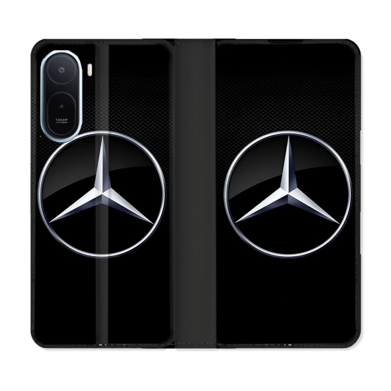 Housse Cuir Portefeuille Pour Xiaomi Redmi A7 Pro Mercedes Carbone