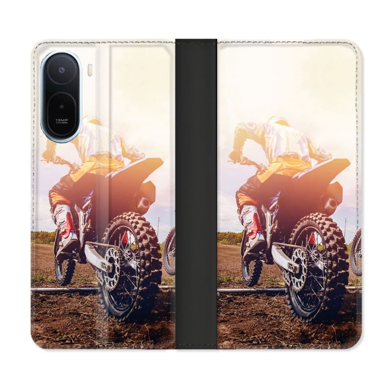 Housse Cuir Portefeuille Pour Xiaomi Redmi A7 Pro Moto Cross Soleil