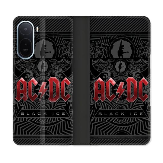 Housse Cuir Portefeuille Pour Xiaomi Redmi A7 Pro Musique Rock ACDC Rouge