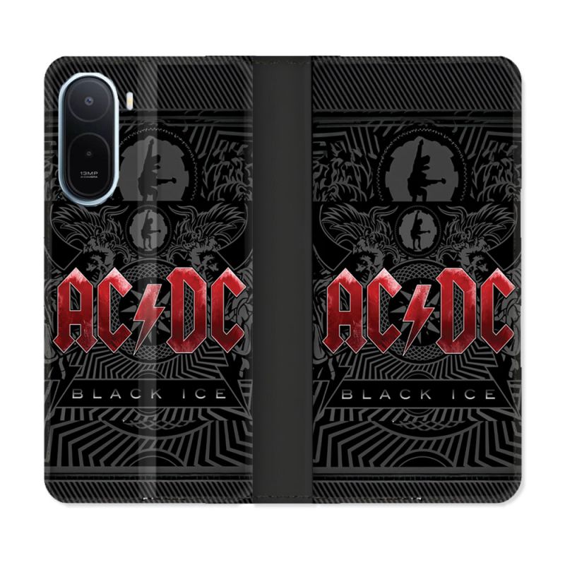 Housse Cuir Portefeuille Pour Xiaomi Redmi A7 Pro Musique Rock ACDC Rouge