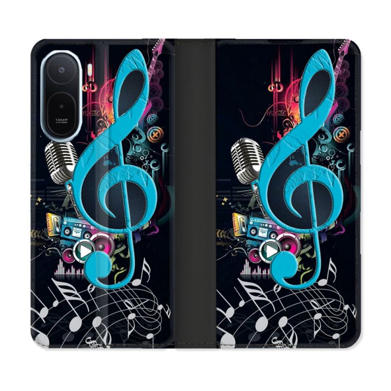 Housse Cuir Portefeuille Pour Xiaomi Redmi A7 Pro Musique Cle Sol Bleu