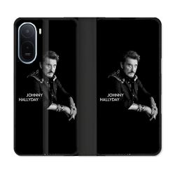 Housse Cuir Portefeuille Pour Xiaomi Redmi A7 Pro Musique Johnny Hallyday Noir