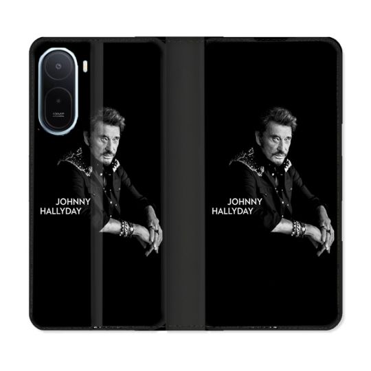 Housse Cuir Portefeuille Pour Xiaomi Redmi A7 Pro Musique Johnny Hallyday Noir