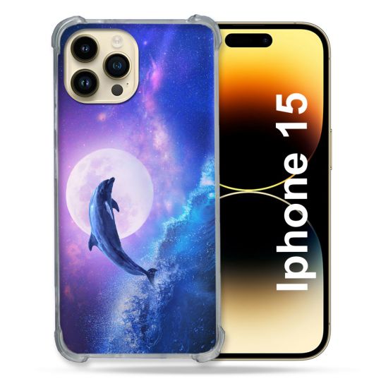 Coque Renforcée Pour Iphone 15 (6.1) Animal Dauphin Vague