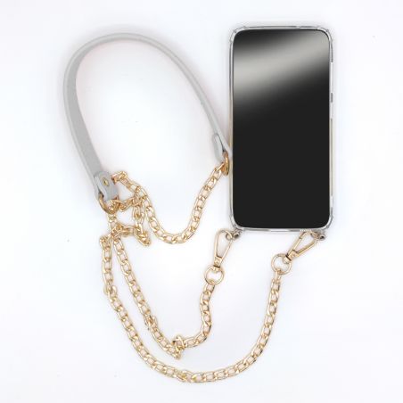 Coque Pour Honor 600 Smart 5G avec Lanière Cordon Chaine et Cuir Blanc