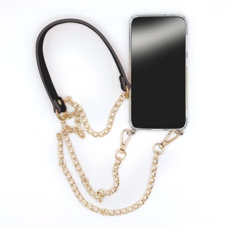 Coque Pour Honor 600 Smart 5G avec Lanière Cordon Chaine et Cuir Noir