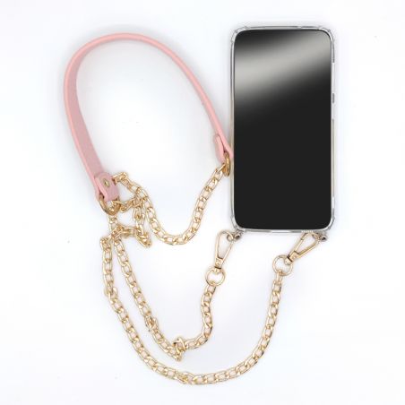 Coque Pour Honor 600 Smart 5G avec Lanière Cordon Chaine et Cuir Rose