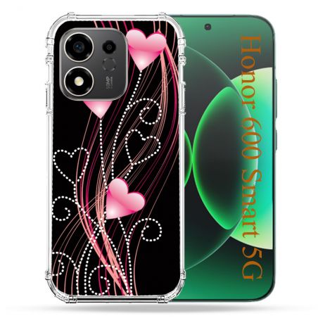 Coque Renforcée Pour Honor 600 Smart 5G Amour Coeur Rose Montant sur Noir